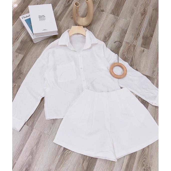 SET ÁO SƠ MI + QUẦN SHORT TRẮNG
