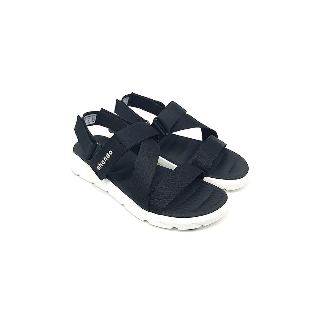 Giày sandal Shondo F6 nam nữ đi học đế bằng đen trắng F6S003