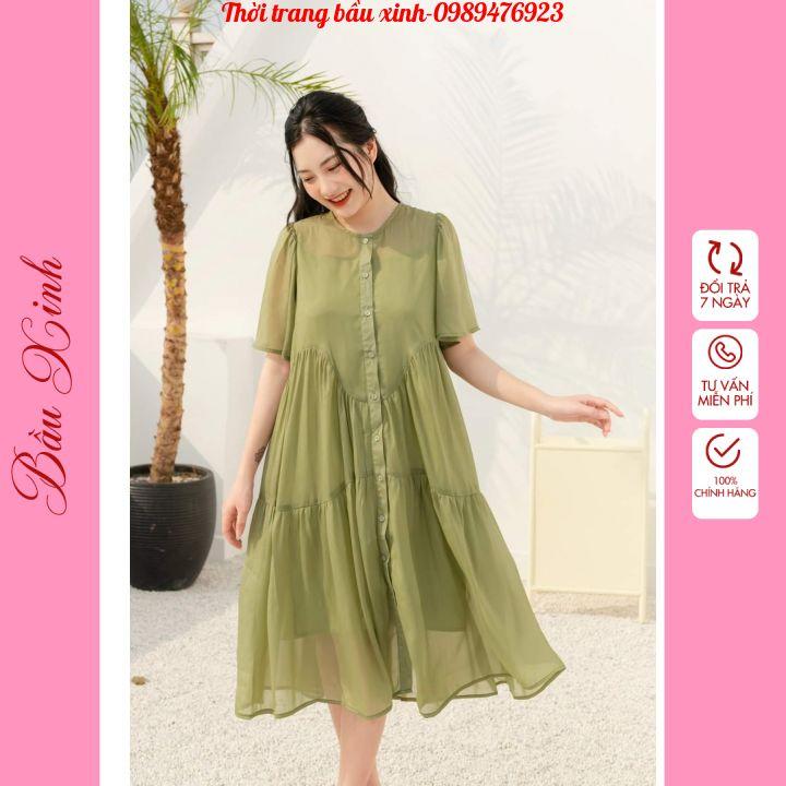 Váy bầu công sở siêu xinh-Đầm Bầu Hè Dáng Suông von nhẹ thời trang freesize từ 45-70kg