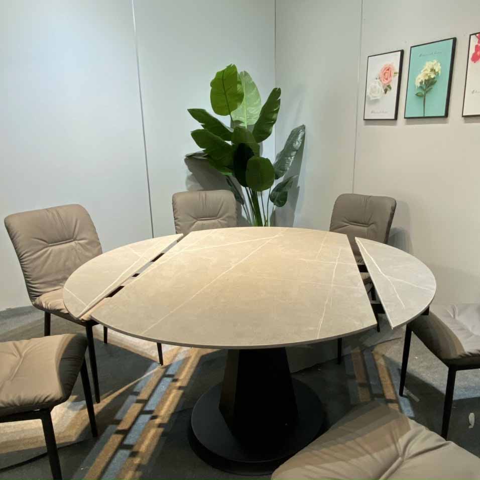 Bộ bàn ăn tròn xoay hình chữ nhật mặt đá phiến ceramic kết hợp ghế Valley