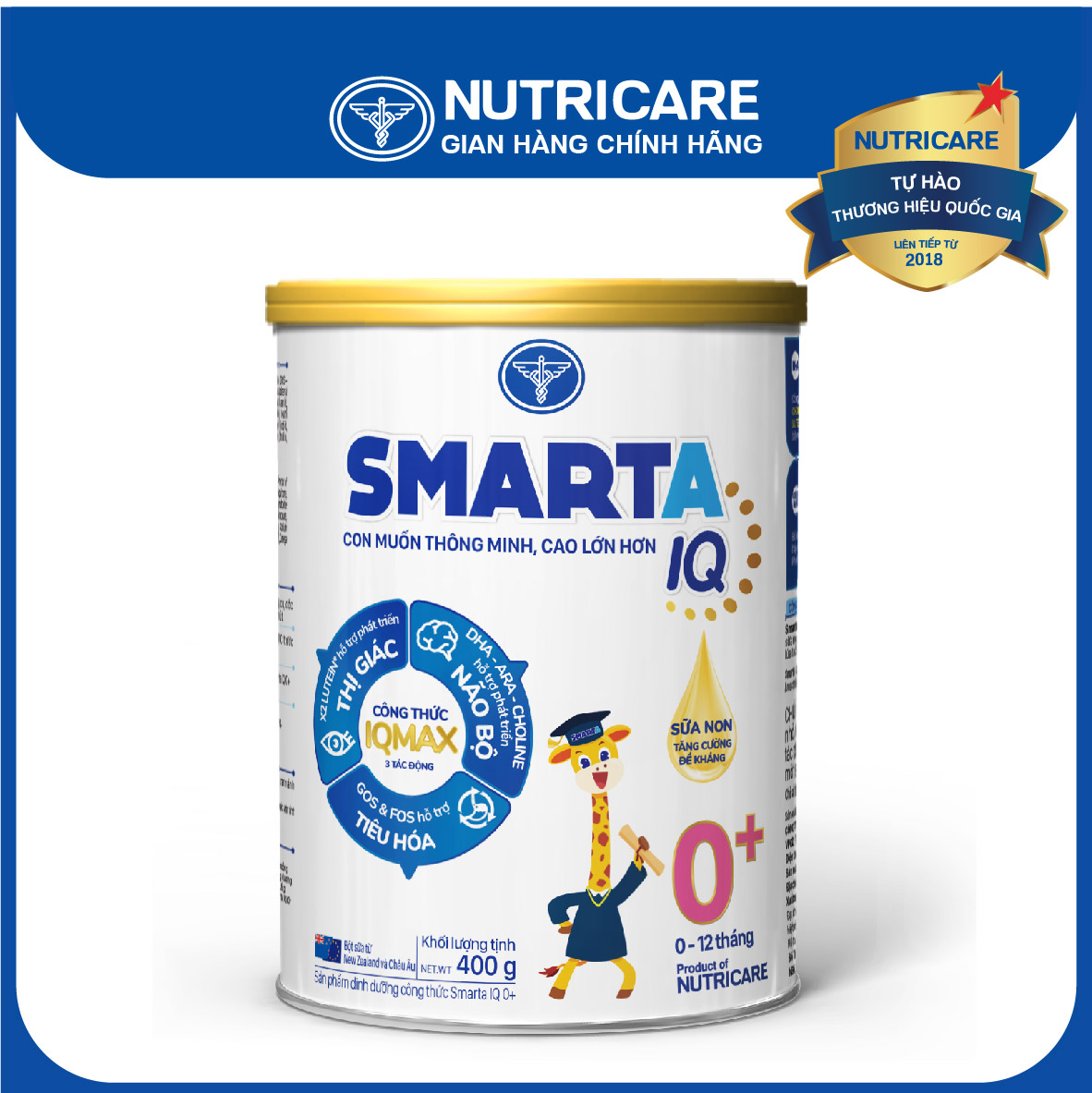 Sữa bột Nutricare Smarta IQ 0+ giúp trẻ phát triển trí não 400g