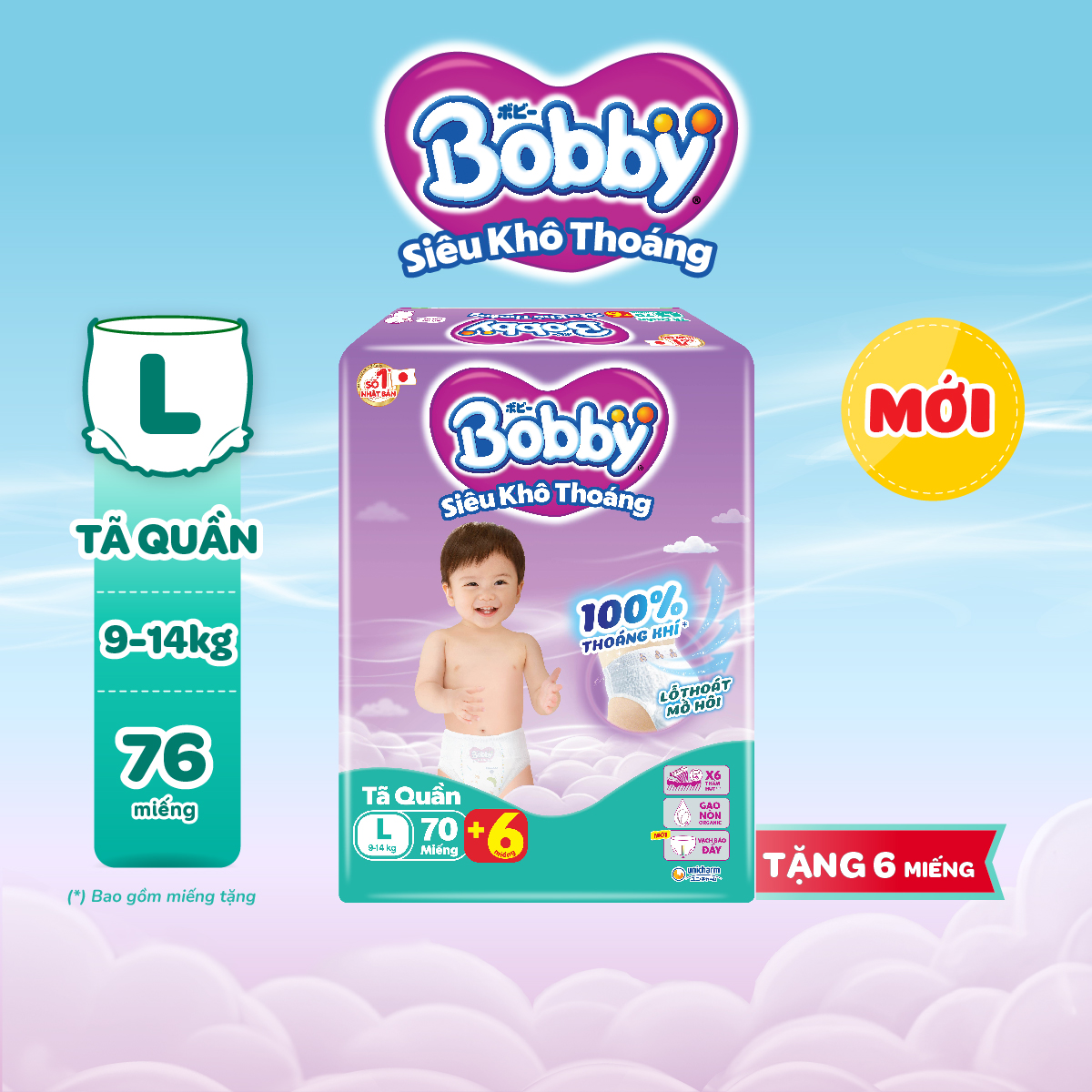 [TẶNG THÊM 6 MIẾNG] Tã quần Bobby Siêu Khô Thoáng - 100% Thoáng Khí Ultra Jumbo