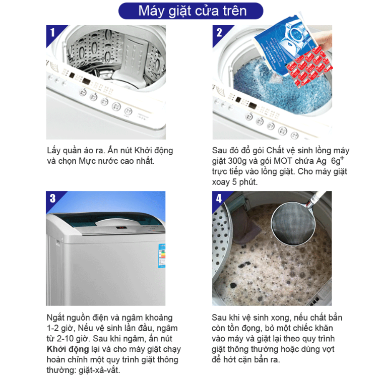 Combo 6 Hộp Bột Tẩy Vệ Sinh Lồng Máy Giặt Mao Bao 306g