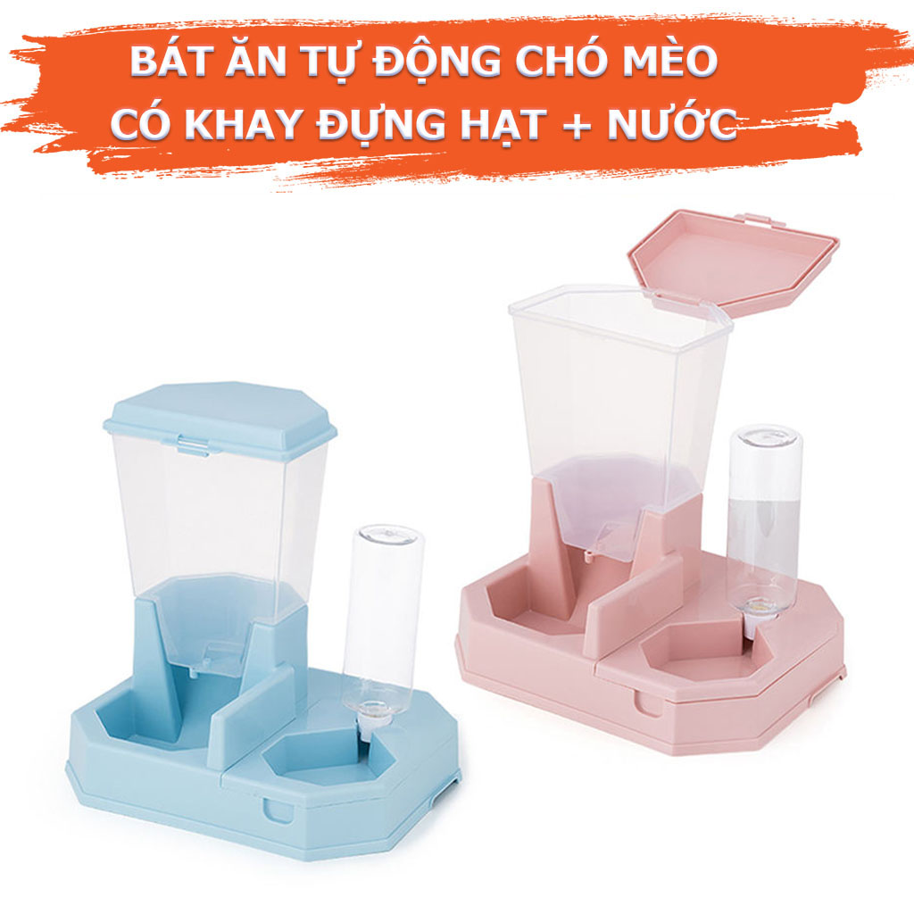 Bát Ăn Tự Động Cho Chó Mèo, Bát Ăn Tự Động Mèo Có Bình Đựng Hạt Và Bình Nước