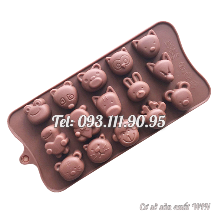 Khuôn silicon làm rau câu, socola 15 con ếch, gấu, heo, thỏ – Mã số 1257