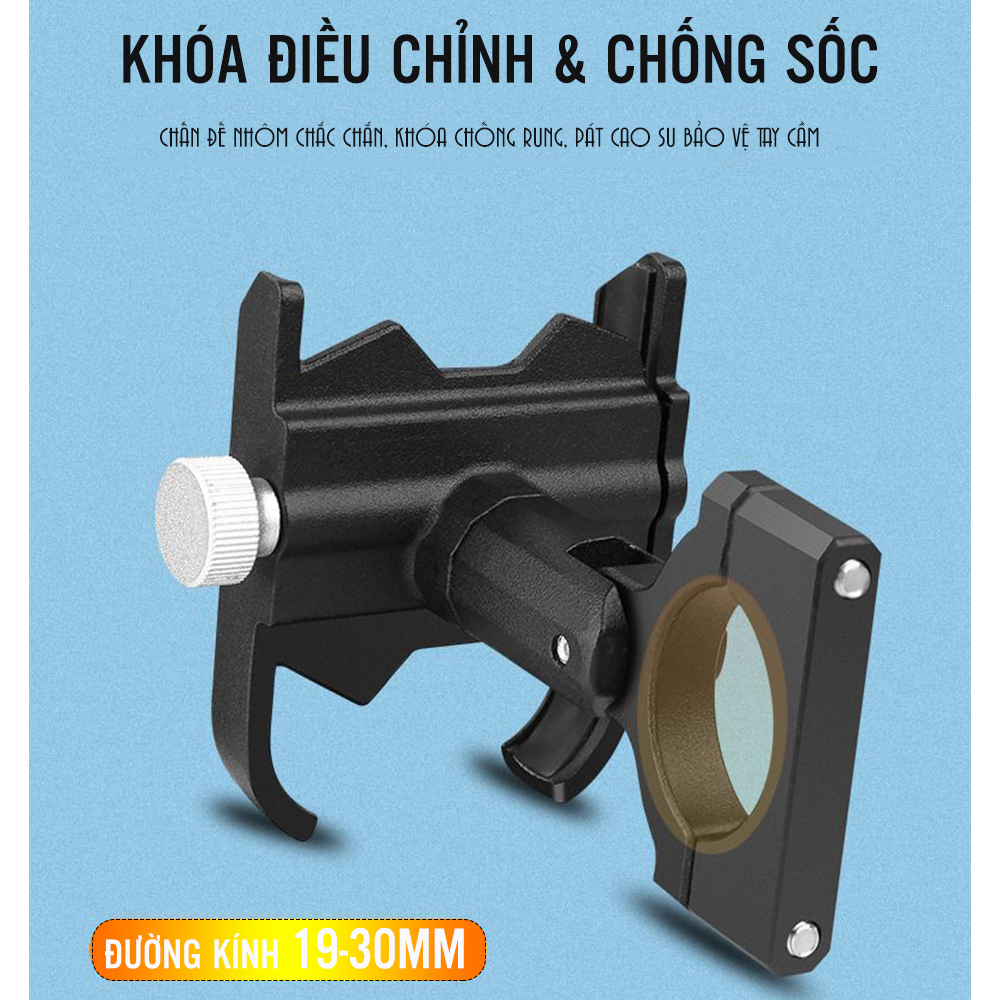 Giá Kẹp Đỡ Điện Thoại Cho Xe Đạp Địa Hình Leo Núi, Xe Đạp Thể Thao Hợp Kim Nhôm Cao Cấp Chống Rung, Chống Cướp Giật Điều Chỉnh Xoay Ngang Dọc 360 độ (Chốt kẹp chắc chắn, phù hợp với nhiều dòng xe) Mai Lee