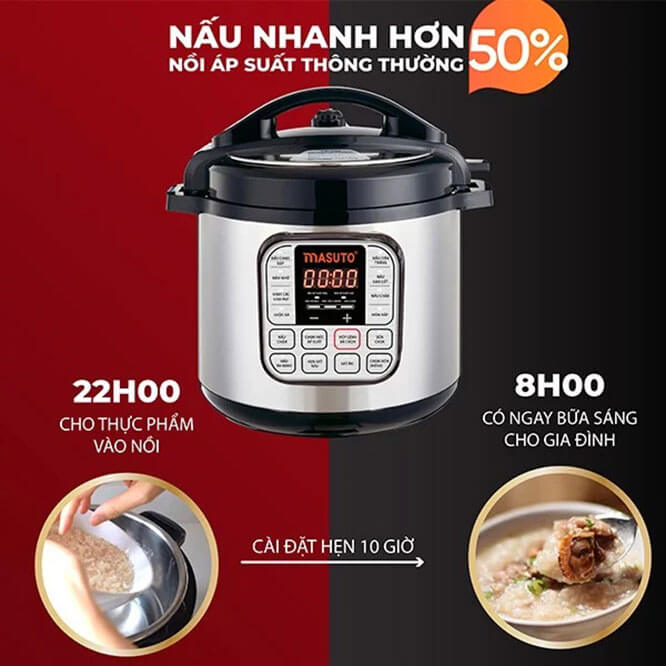 Nồi Áp Suất Điện Siêu Tốc Đa Năng MASUTO 15 IN 1 MS-AF6/ LG-06A Công Nghệ Nhật Bản Nấu Nhanh Hơn 80% Áp Suất Thường Dung Tích 6 Lít Công Suất 1000W - Hàng Chính Hãng