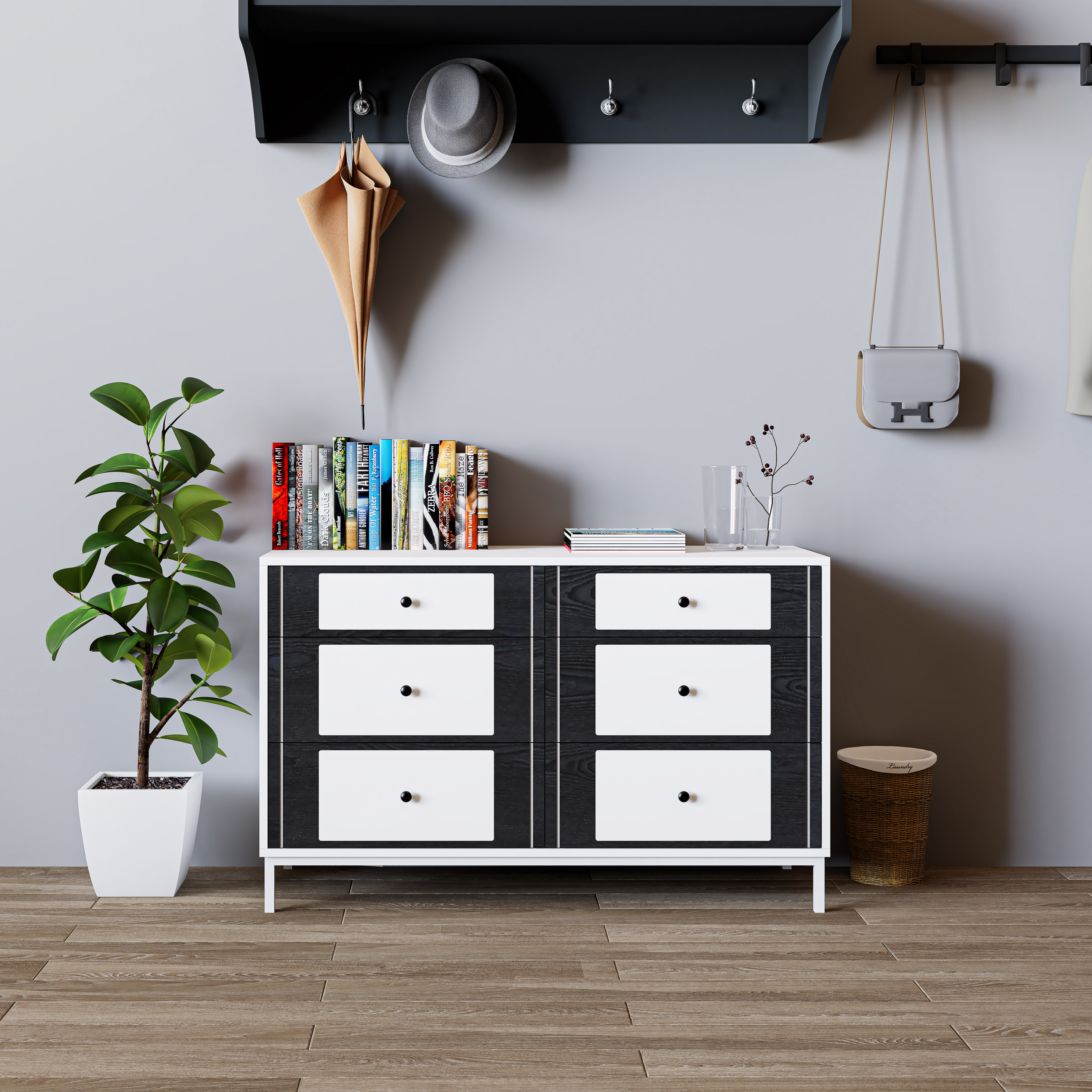 [Happy Home Furniture] TAKO, Tủ lưu trữ 6 ngăn kéo - chân sắt , 120cm x 45cm x 75cm ( DxRxC), THK_133