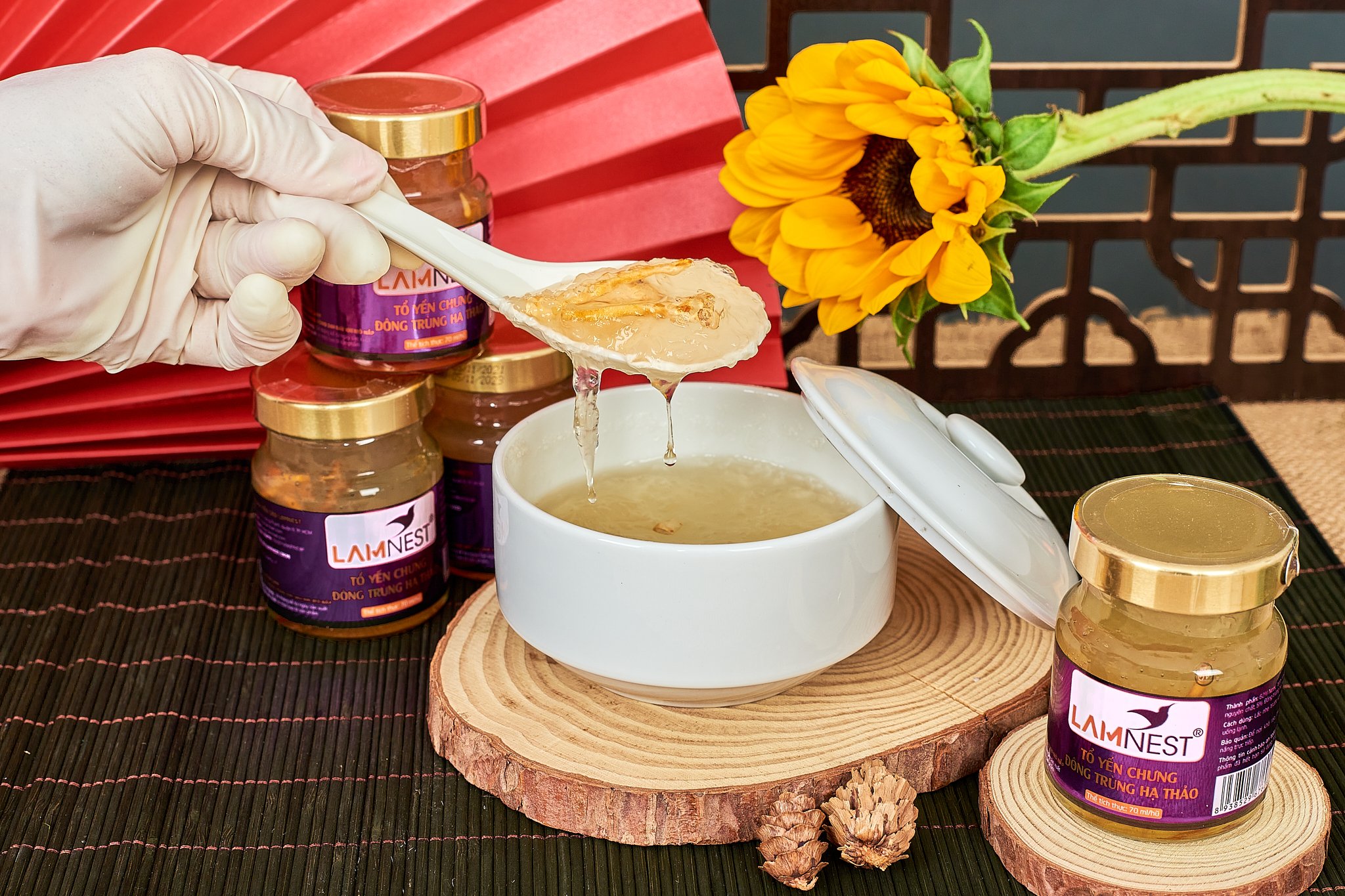 Combo 3 hủ yến chưng ĐÔNG TRÙNG HẠ THẢO 28% yến bổ dưỡng - Lamnest