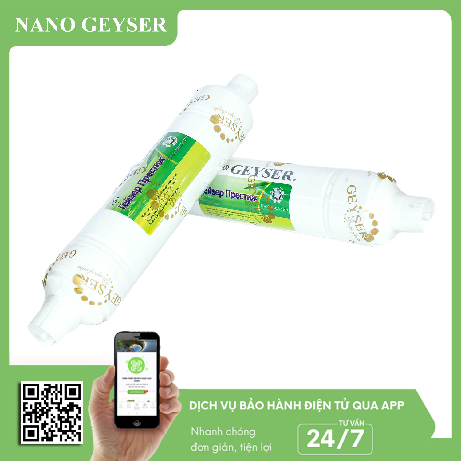 Lõi lọc nước số 4 máy NANO, Lõi T33 Nano Geyser, Dùng cho các dòng máy lọc nước NANO, Geyser Eco, Ecotar, TK - Hàng Chính Hãng