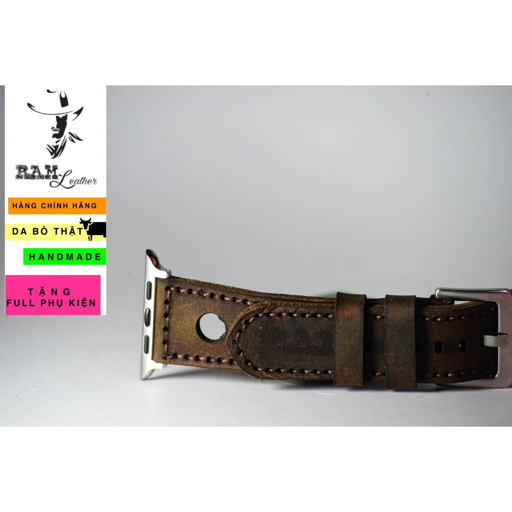 Dây đồng hồ RAM Leather da bò handmade - RAM d1 nâu đất (tặng khóa, chốt, cây thay dây)