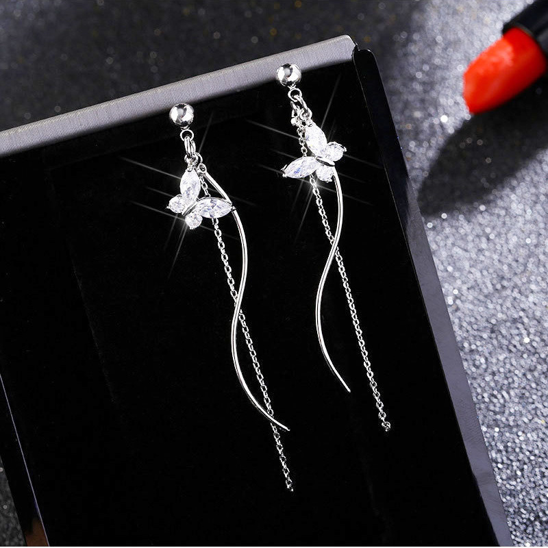 Khuyên tai bông tai dáng dài mềm mại thanh lịch cánh bướm đính đá