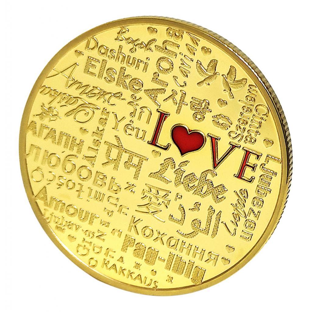 Commemorative Coin, Love Pattern In Multilanguage, Expression Love In World Language Gift For Christmas Wedding Valentine's Day In Gold