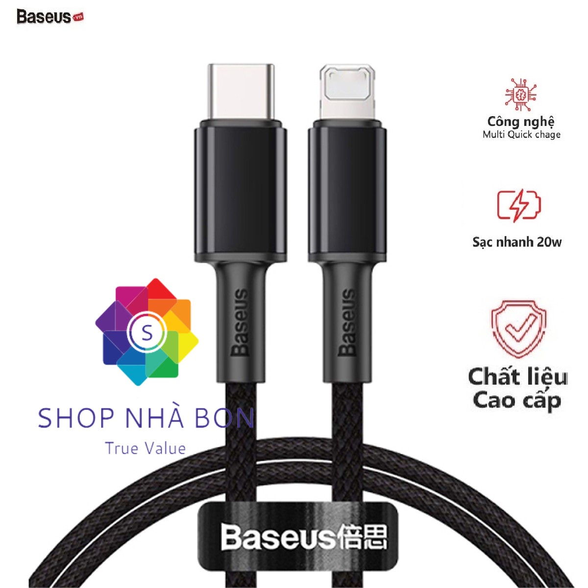 Cáp sạc Baseus PD20W Baseus High Density kết nối Type-C sang iPhone dài 100CM - Hàng chính hãng
