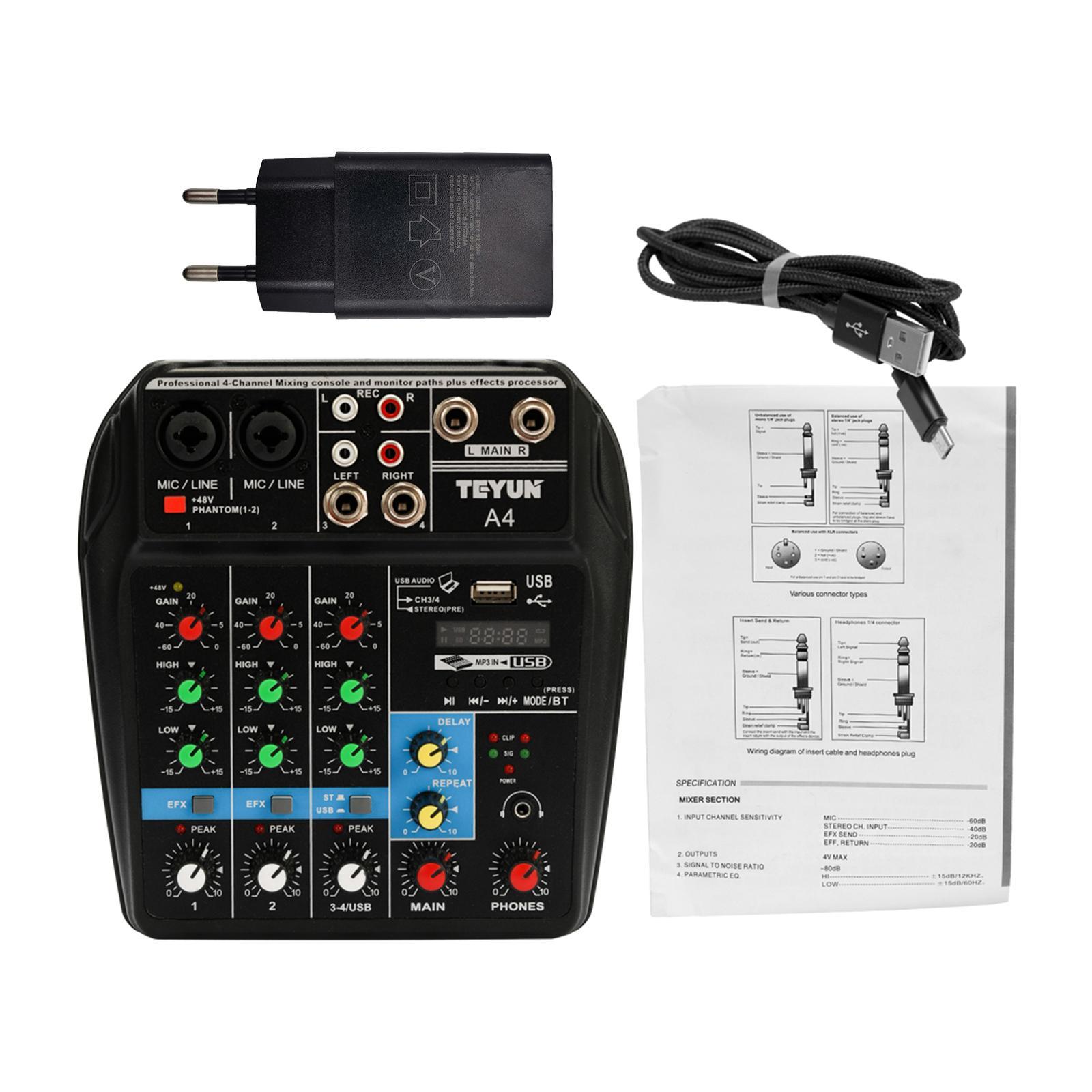 4 Channel USB Audio Mixer Mixing Console Sound Card Small Mixer Black