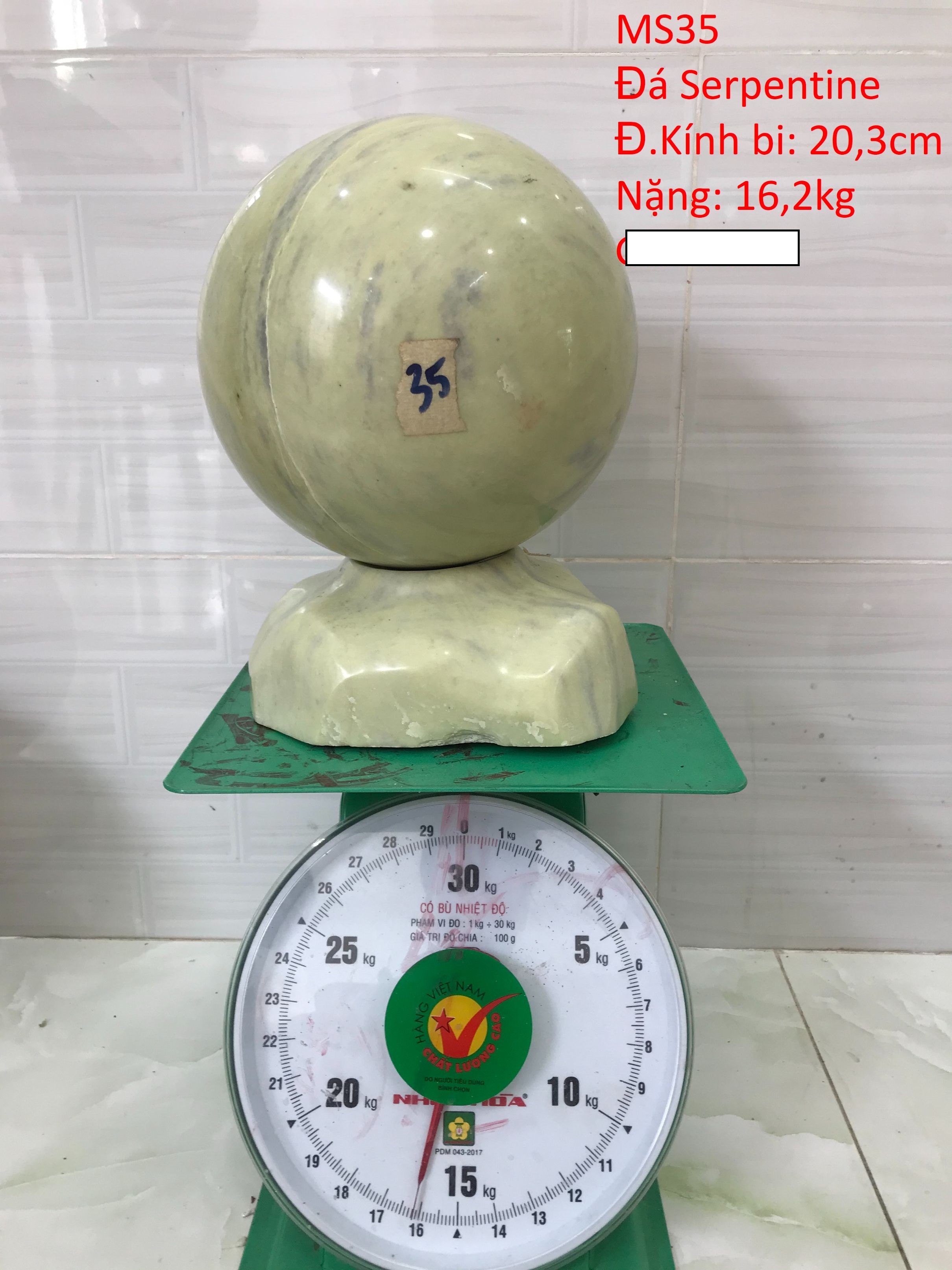 Quả cầu đá phong thủy Serpentine tự nhiên nặng 16.2kg MS35