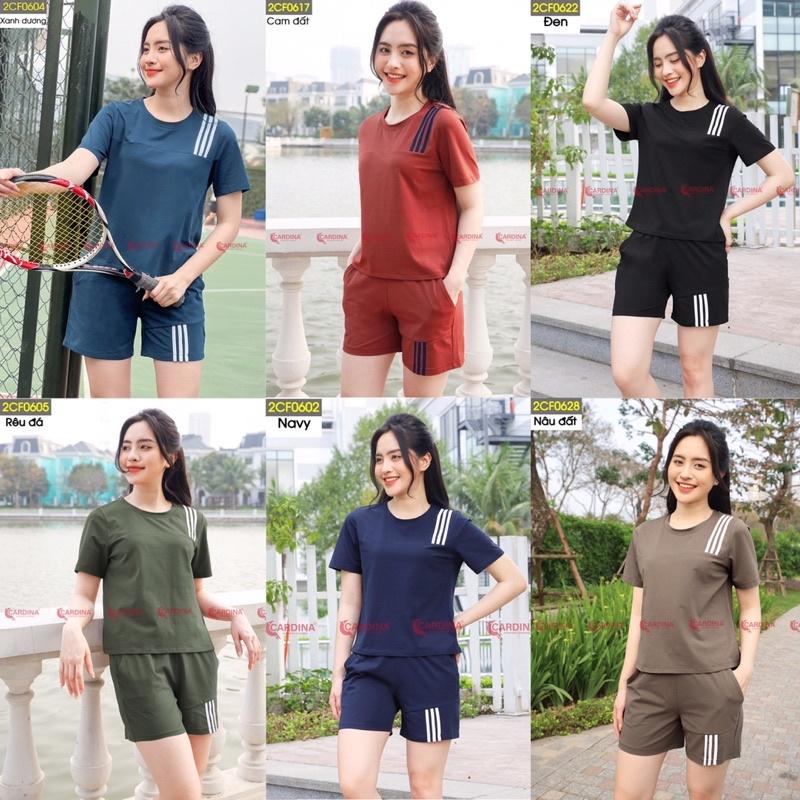 Bộ thể thao cotton nữ 3 sọc CARDINA cao cấp. Mã 2CF06