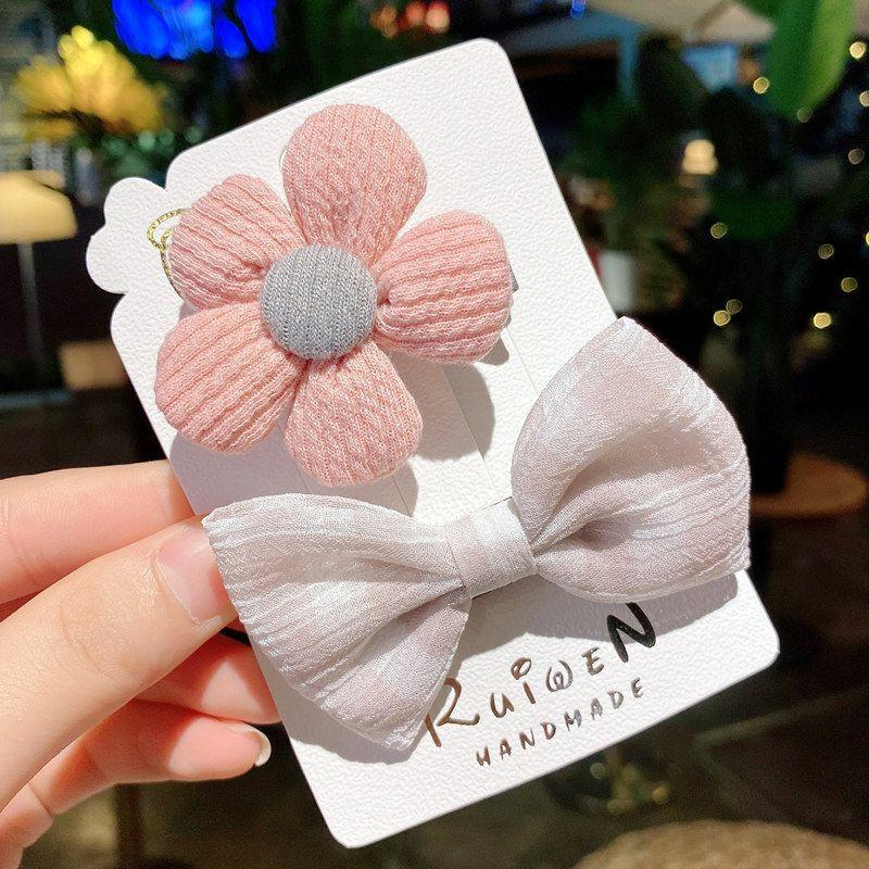 Set 2 Kẹp Tóc Công Chúa Bé Gái Hàn Quốc Hình Hoa và Nơ Mẫu Mới 2021