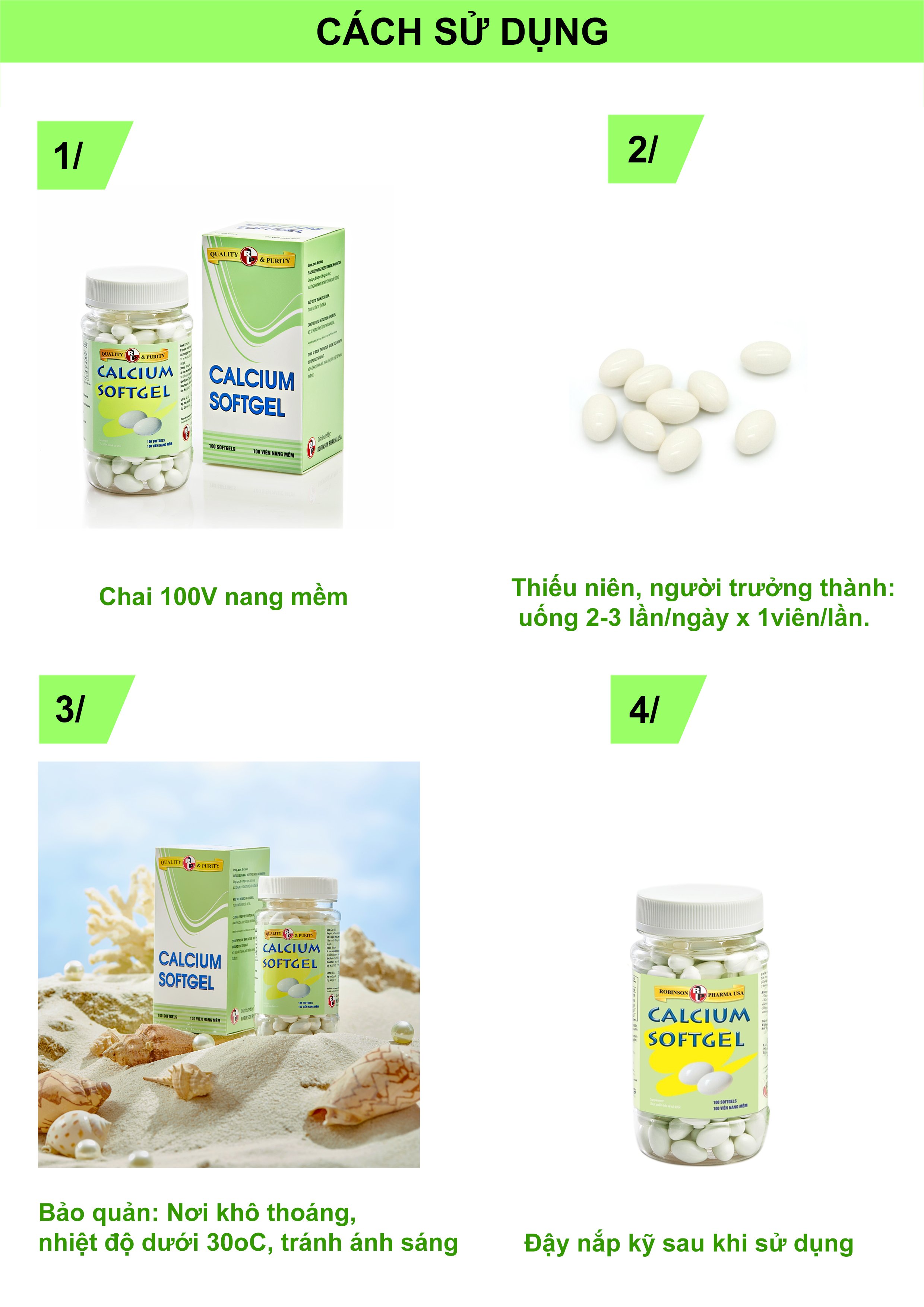 TPCN bổ xương bổ sung Calcium và Vitamin D3- Calcium softgel – Robinson Pharma Usa - Chai 100 viên