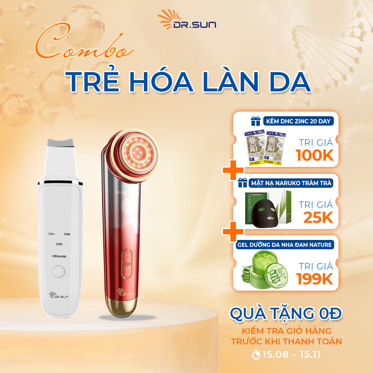 Combo máy nâng cơ và đẩy tinh chất DR SUN VENUS &amp; máy tẩy tế bào chết DR SUN OLYMPUS