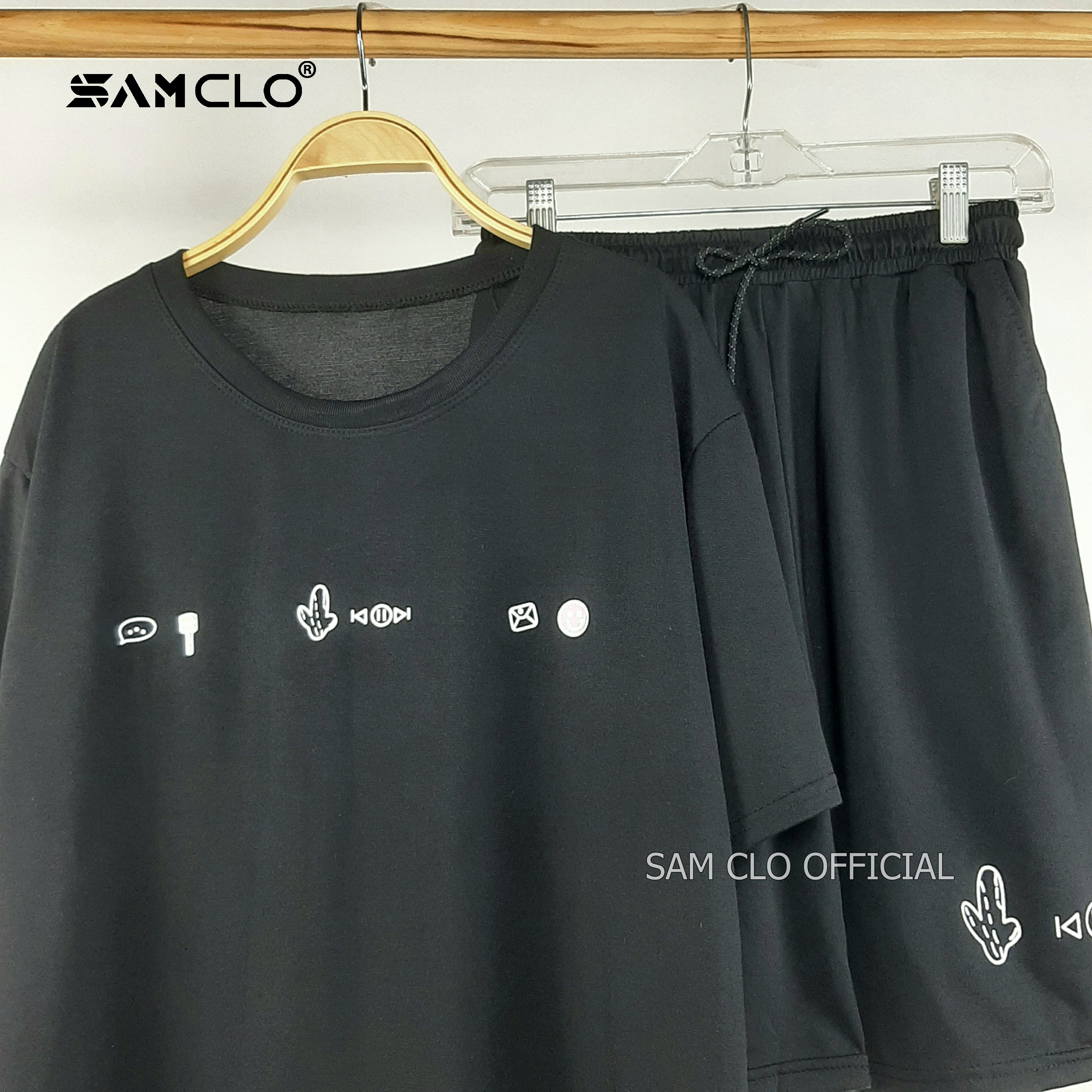 SET ĐỒ BỘ lửng mặc nhà - áo thun nữ tay lỡ + quần đùi SAM CLO freesize form rộng in XƯƠNG RỒNG ICON