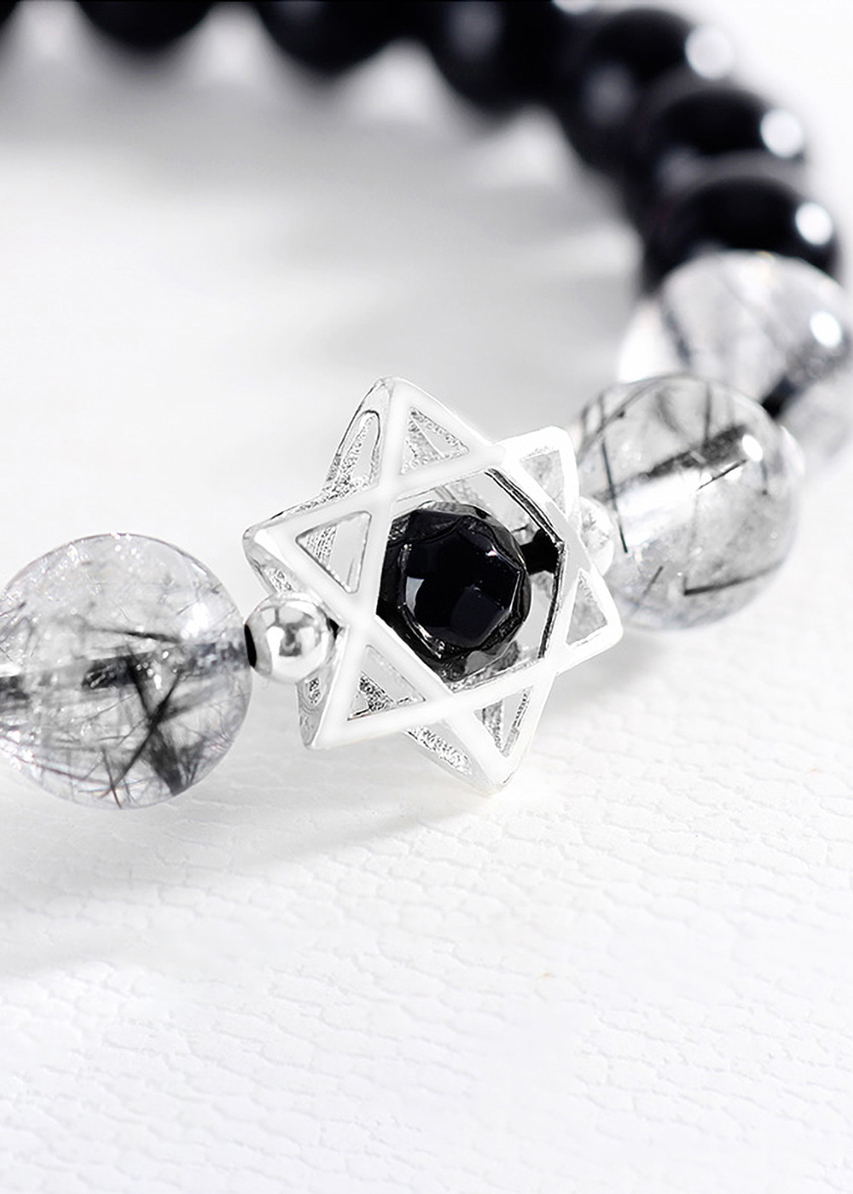 Vòng tay đá Obsidian phối thạch anh tóc đen mệnh thủy, mộc - Ngọc Quý Gemstones