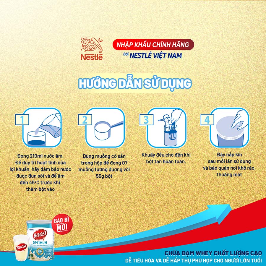 [Mẫu mới] Sản phẩm dinh dưỡng y học Nestlé Boost Optimum bổ sung dinh dưỡng cho người lớn 800g - Tặng túi canvas