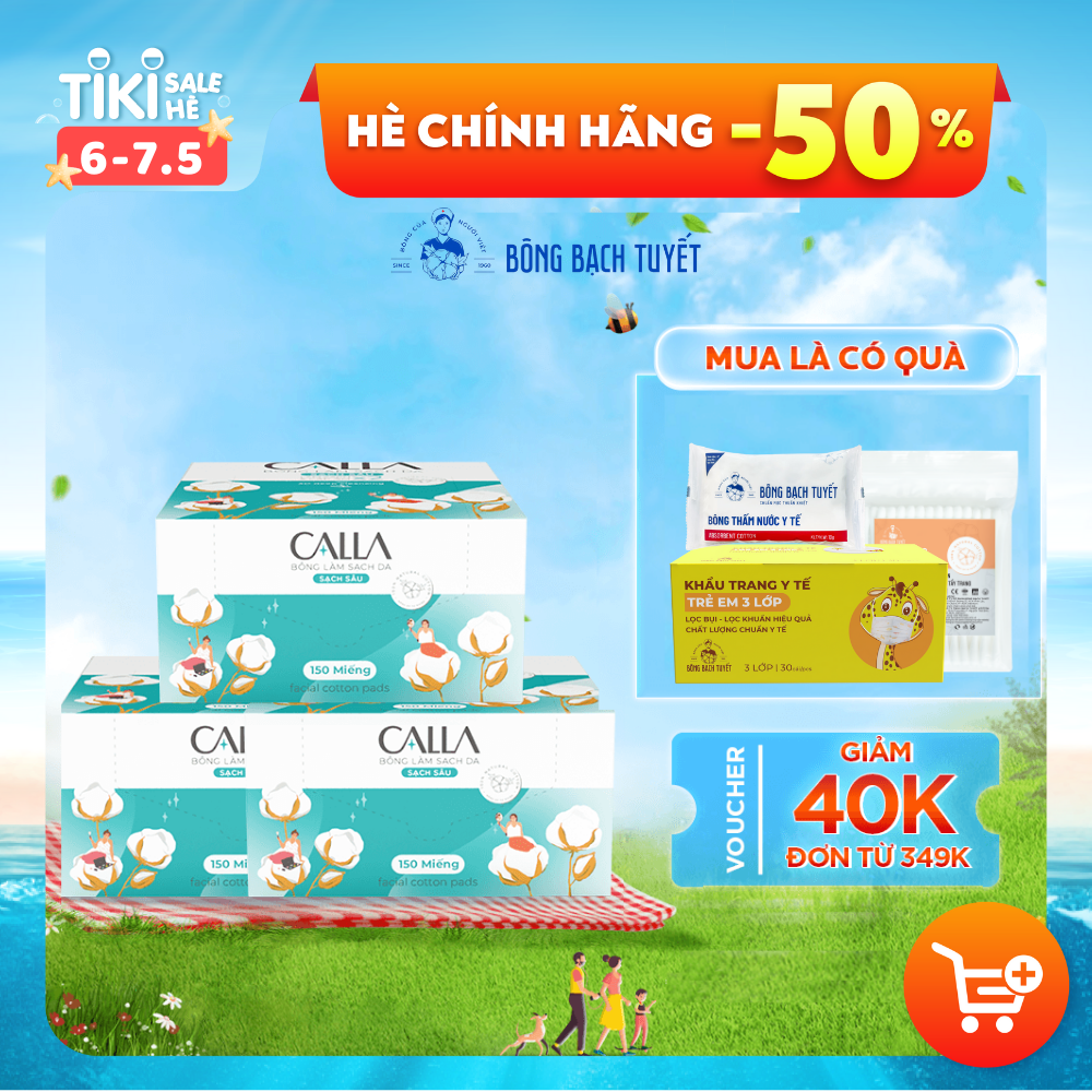 Combo 3 Hộp Bông tẩy trang làm sạch da Bông Bạch Tuyết Calla Sạch Sâu (150 miếng/hộp)