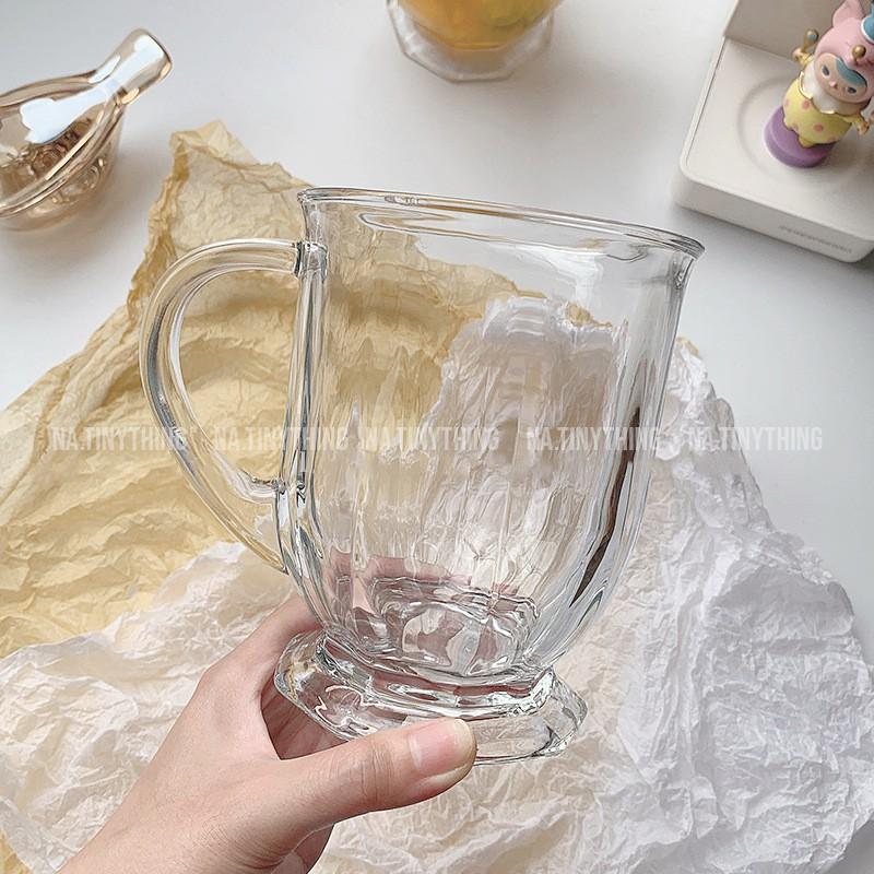 Ly cốc thuỷ tinh trong suốt có tay cầm dung tích lớn dùng uống trà sữa cà phê phong cách Hàn Quốc - NA0046