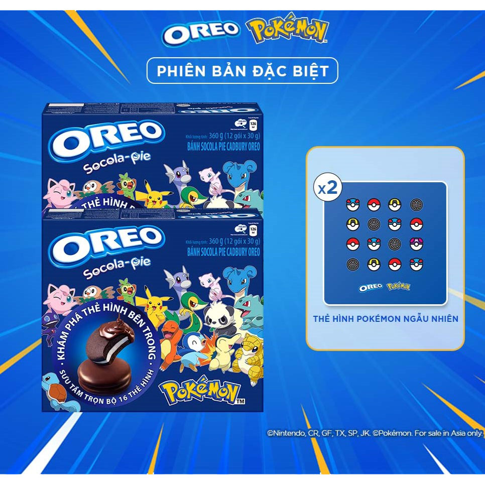 Bánh OREO Pie POKÉMON vị vani, combo 2 hộp x 360g (Tặng kèm 2 thẻ hình OREO POKÉMON)