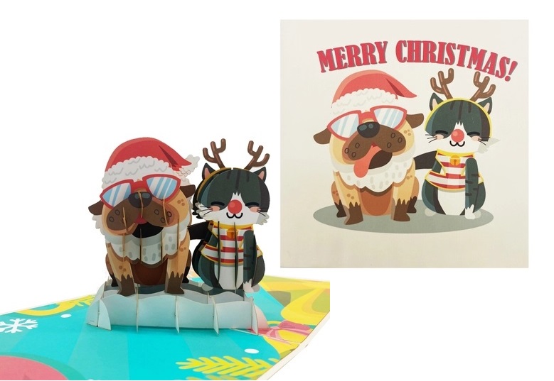X31 - THIỆP NOEL 3D CHÓ & MÈO DỄ THƯƠNG – MERRY CHRISTMAS