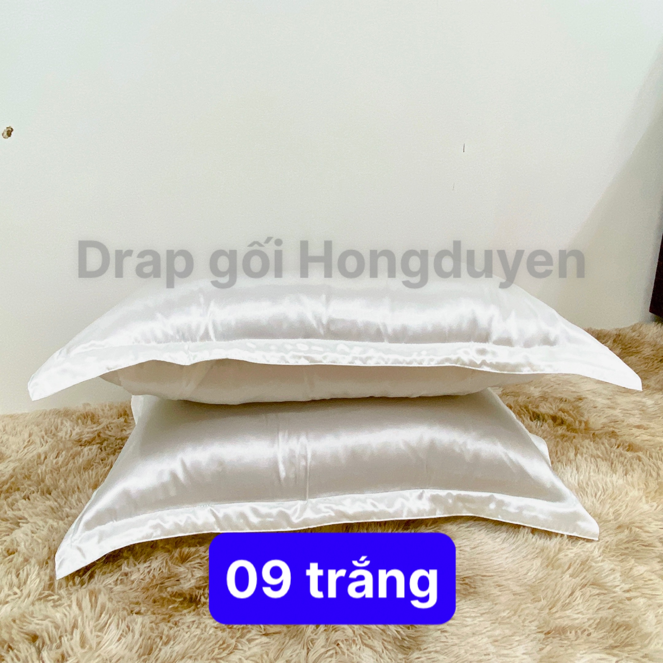 Bộ vỏ gối-ga phi bóng KO MỀN/CHĂN (chân nệm dưới 15cm) 1m6/1m8 trơn trắng 09. Bộ drap phi bóng 1 màu. Bộ grap phi bóng. Bộ drap phi lụa. Bộ grap phi lụa. Bộ ga phi lụa. Ga giường - drap giường - grap giường - ra giường.