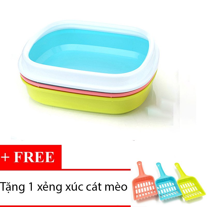 Khay cát cỡ lớn có xẻng xúc cho mèo (màu ngẫu nhiên)