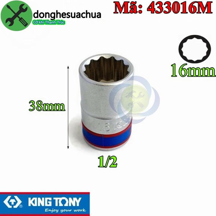 Tuýp 16mm 1/2 Kingtony 433016M 12 cạnh màu trắng dài 38mm