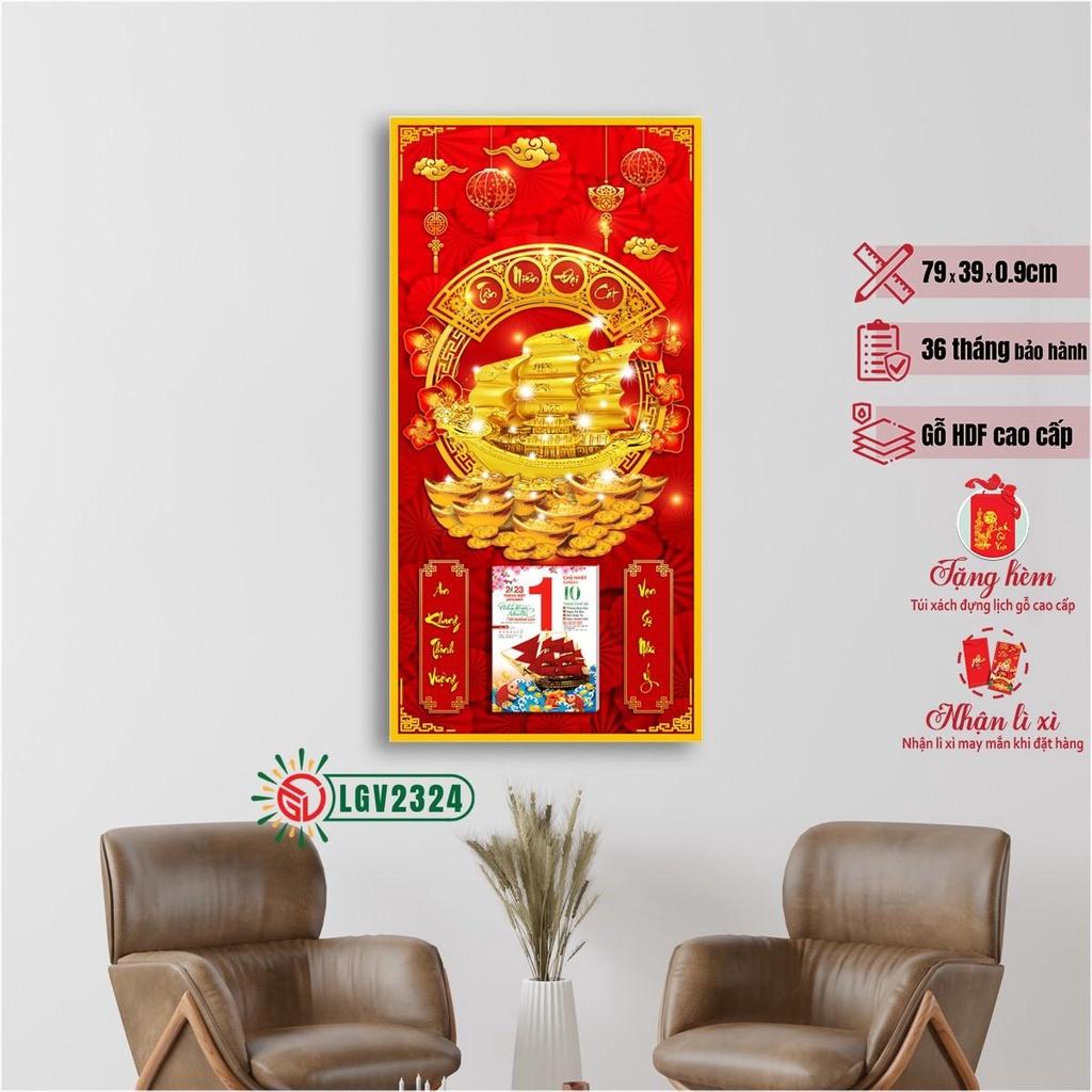 Lịch gỗ phong thủy treo tường Thuận Bườm Xuôi Gió - 79cm x 39cm