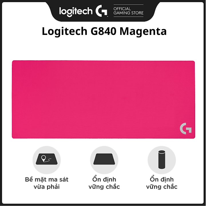 Bàn di chuột cỡ lớn Logitech G840 XL màu hồng Magneta - Bề mặt điều chỉnh hiệu suất, Đế cao su ổn định -Hàng chính hãng