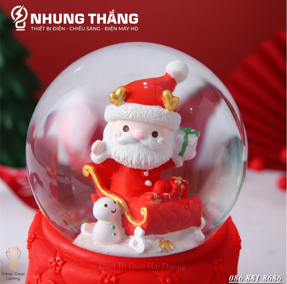 Quà Tặng Giáng Sinh - Quả Cầu Tuyết Phát Nhạc Ông Già Noel Và Người Tuyết - Siêu Dễ Thương - Tặng Pin - Size To Nhất