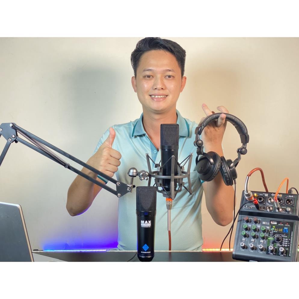 Combo thu âm karaoke livestream đỉnh cao Mixer G4 2022 và Micro Max 87 Pro tặng kèm tai phone HP960 đầy đủ dây phụ kiện
