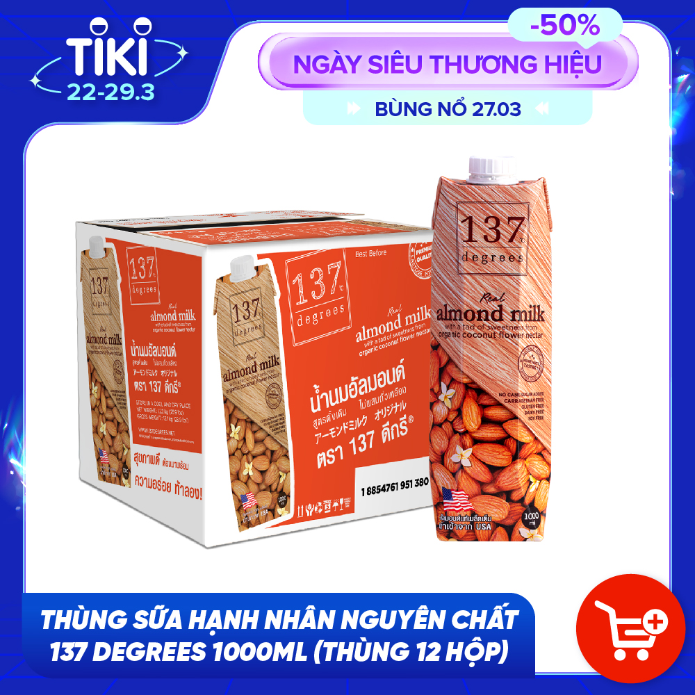 Thùng Sữa Hạt Hạnh Nhân Nguyên Chất 137 Degrees (1000ML x 12 Hộp)