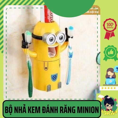Bộ nhả kem đánh răng Minion ,bộ dụng cụ để bàn chải, kem đánh răng kèm cốc, màu sắc bắt mắt dễ thương HH0081