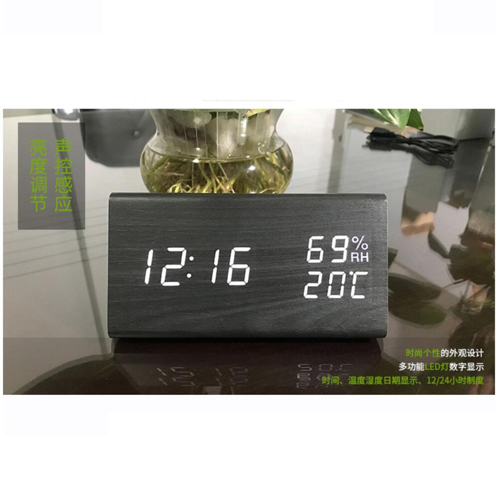 Large Wooden Digital Alarm Clock Temperature Portable Bedroom Table Clocks