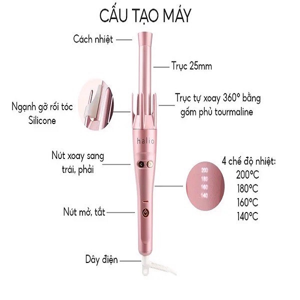 Máy Làm Xoăn Tự Động Xoay 360 Độ Halio Auto Rotating Hair Curler