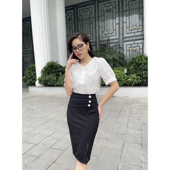 Áo sơ mi phối cổ ren to siêu hót hàng bán shop