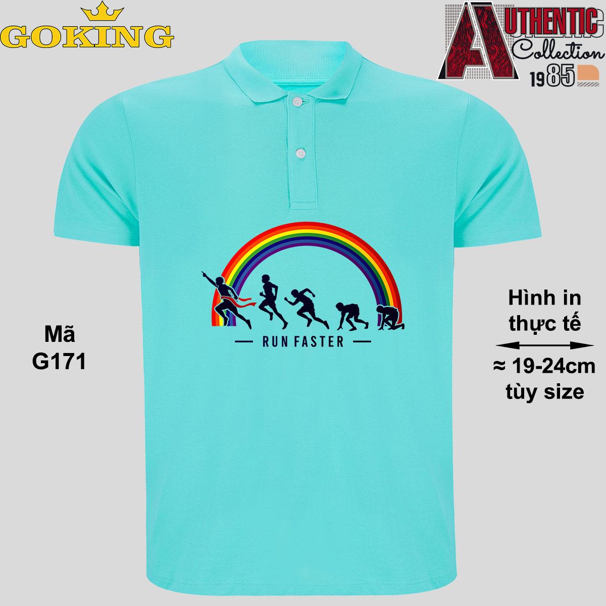 RUN FASTER, mã G171. Áo thun polo cổ trụ cho nam nữ, form unisex. Áo phông cá sấu hàng hiệu Goking, quà tặng cao cấp cho gia đình, cặp đôi, doanh nghiệp