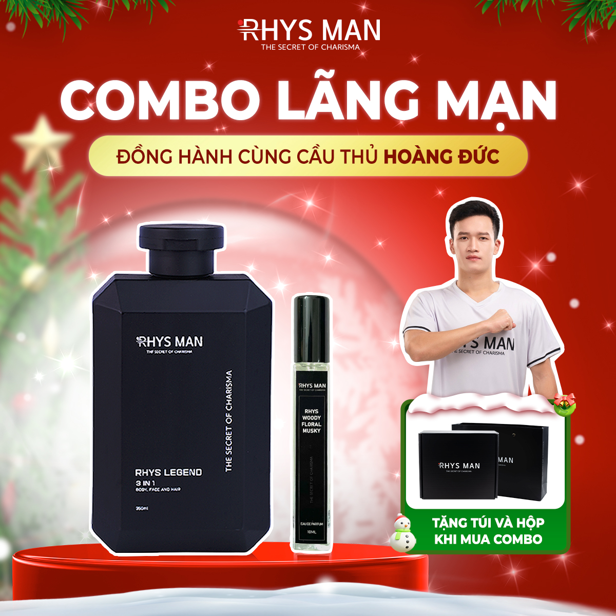 Combo sữa tắm gội nam 3 in 1 hương nước hoa 350ml & Nước hoa nam RHYS MAN 10ml - Hàng chính hãng