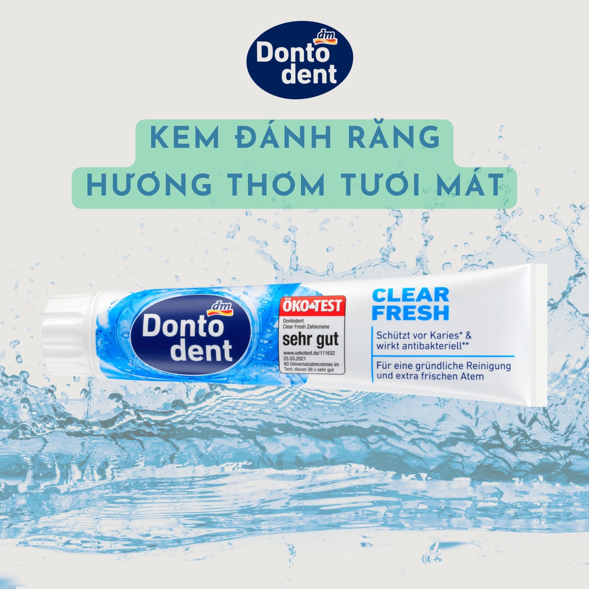 Kem đánh răng DONTODENT Clear fresh 125ml hương thơm tươi mát - hàng nhập khẩu Đức