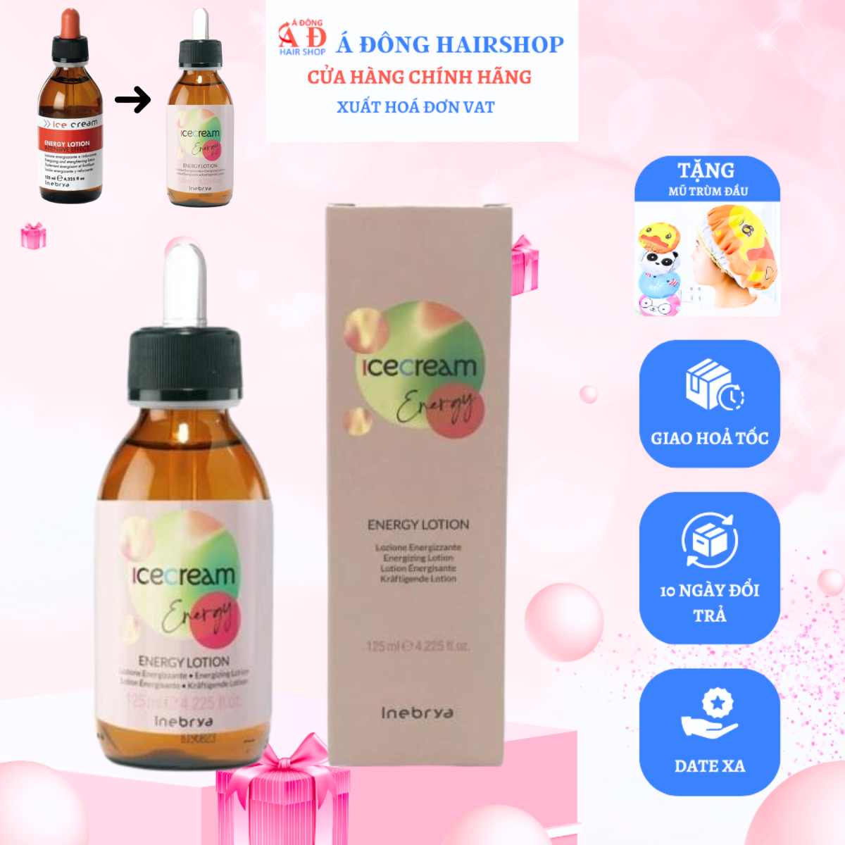 Inebrya Ice-Cream Energy Lotion Tinh chất ngăn rụng kích thích mọc tóc Italy 125ml New 2023