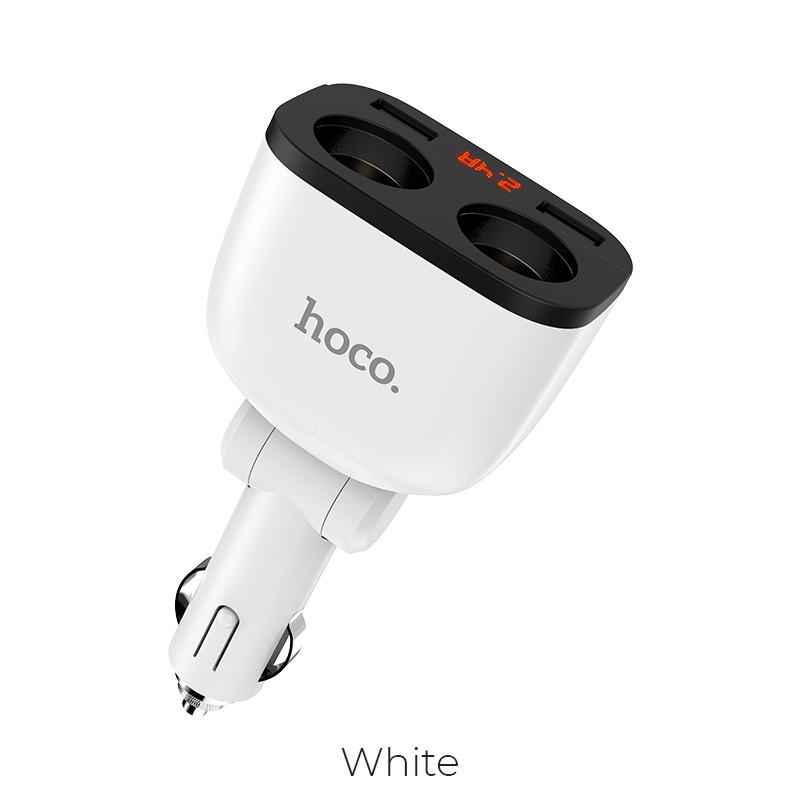 Co'c sạc nhanh xe hơi 2 cổng USB 2.4A Hoco Z28 - Màn hình LED - WHITE (12T)- HÀNG CHÍNH HÃNG