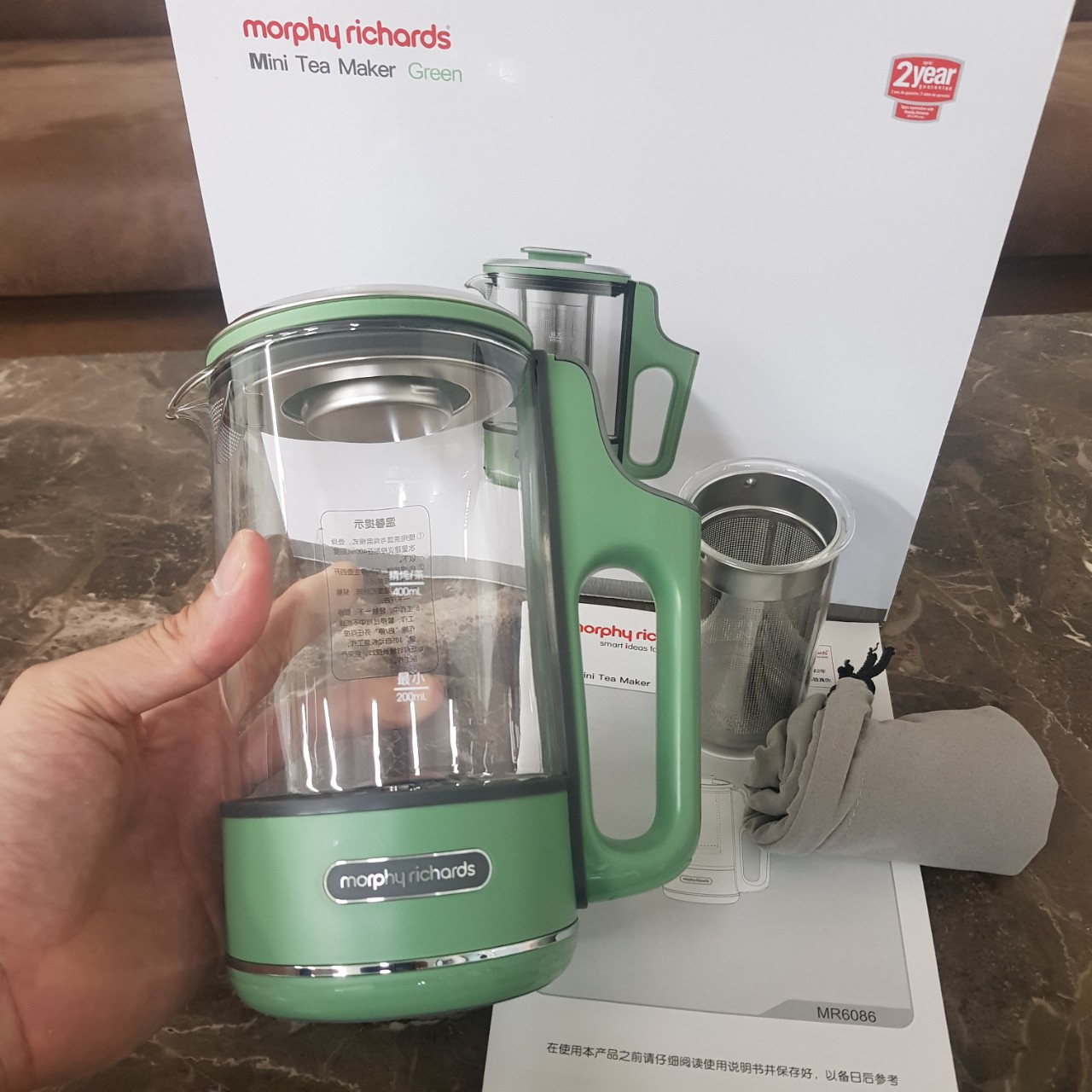 Bình đun nước, pha trà đa chức năng Morphy Richards MR6086, dung tích 600ml, công suất 400W - Hàng chính hãng, bảo hành 24 tháng