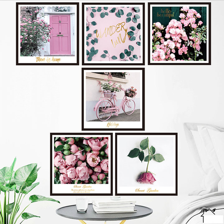 Decal trang trí chất liệu PVC loại 1 dày dặn, sắc nét, trang trí phòng khách, quán cafe-Khung ảnh hoa hồng-LV41